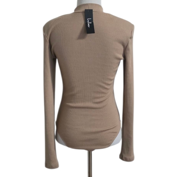 Lulus Up For It Beige Long Sleeve Zip-Front Bodysuit - Picture 5 of 7